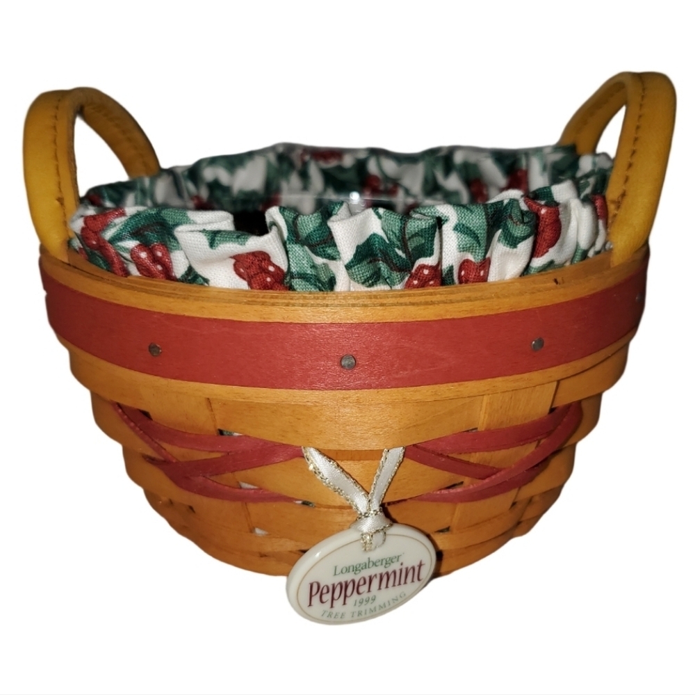 VTG Longaberger 1999 Tree Trimming Collection Peppermint Basket with Liner